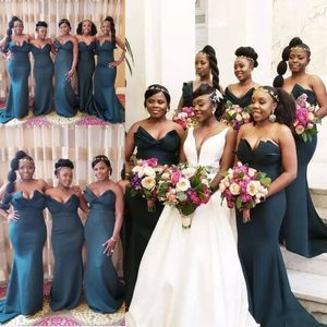 Dark Hunter Maid of Honor-kappor för bröllop Plus Storlek Strapless Satin Mermaid Bridesmaid Dresses Sweep Train South African Bridesmaid Dress