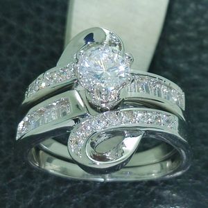 Gioielli di moda Mystic Divinity Jewellery 5A zircone cz 10KT White Gold Filled Wedding Ring Set Sz 5-10 Spedizione gratuita