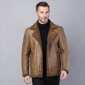 冬の暖かいオートバイのレザーコートメンズビジネスブランドのジャケットの高級毛皮の羊の革のメンズファーコートCuero Abrigo de Pielレザージャケット