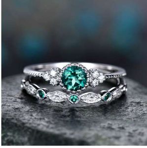 2 pçs / set verde azul pedra de cristal de pedra para mulheres sliver cor casamento anéis de noivado jóias dropship bagues derramar