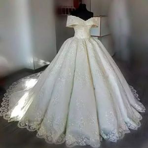 Schulterfreie Brautkleider mit vollständiger Applikation, Spitze, Ballkleid, ärmellos, mit Schleppe, Brautkleider, maßgeschneidertes Couture-Tüll-Brautkleid