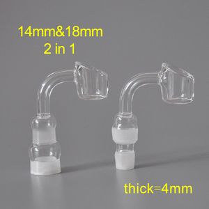 Großhandel 4 mm 90 Grad 14 mm 18 mm 2-in-1-Quarz-Banger mit mattiertem männlich-weiblichem Gelenk, echter 100 % Quarznagel