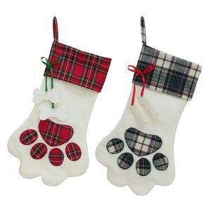 2018 Nuovo arrivo Calze di Natale Zampa di cane Sacchetto regalo scozzese Animale Calza di Natale Sacchetto di caramelle Ornamenti per l'albero di Natale 1 Pz Vendita