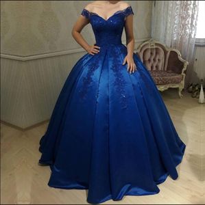 Royal Blue Ball Gown Quinceanera Dresses For Girls Off Shoulder Lace Appliques Beaded Long Sweet 16 Prom Dresses Quinceanera Gowns