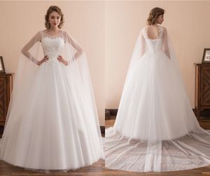 Vestidos elegantes o pescoço com apliques e enrolar uma linha Tule Long Wedding Party Vestres para mulheres vestidos de noiva Hy4239