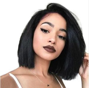 180 Density Short Full Lace Frontal Human Hair Wigs For Women Peruvian Virgin Hair Straight Bob 360 Lace Frontal Wig Black