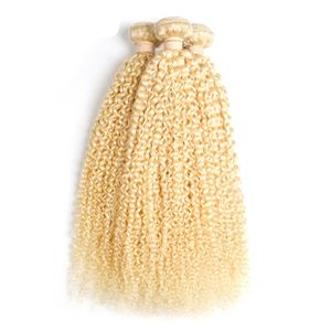 Capelli di Elibess -70G / piece 3 Bundles Peruvian Kinky Ricci estensione dei capelli umani 613 Bionda 100% Miele Platinum Platinum Hair Remy 12--24 pollici