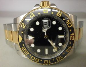 Luxo de alta qualidade gmt 116713 18k yellows ouro e aço 40mm dos homens automáticos relógios casuais mostrador preto e cerâmica moldura mens relógios de pulso