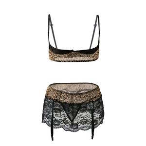 Leopard Erotische Dessous Frauen Mitternacht Sexy Kostüme 3 Punkt Entblößen Brust Bikini Baby puppe Sexy Dessous Set