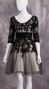 Prawdziwe zdjęcie klejnot szyi krótkie wieczorne sukienki imprezowe z czarnym koronkowym tiulowym tiulowym tiulowym tiulowym tiulą iluzja