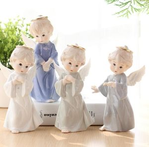 Branco cerâmica anjo menino brinquedo estatuetas de decoração para casa artesanato decoração do quarto artesanato enfeite de enfeite de casamento decoração presentes