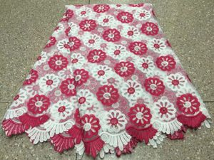 5 Yards/pc Buona vendita tessuto di pizzo netto francese con disegno floreale bianco e rosso con perline maglia africana per vestirsi BN100-5