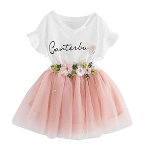 baby girls lace skirts outfits Letter print top+flower tutu skirts 2pcs set summer baby suit boutique kids Clothing Sets
