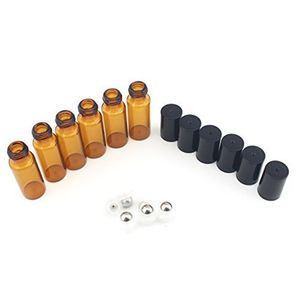 Portable 50pcs / parti 5ml Mini Roll på flaska Fragrance Perfume Amber Brown Glass Flaskor Essentiell Oljestål Metall Roller Ball