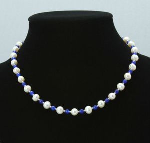 Handgefertigte Halskette natürliche 7-8 mm weiße Süßwasserperle 4mm Blau/Rot/Gelb Jade 45 cm Modeschmuck