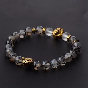 Amader Luxury Men's Trendy Golden Lion Heads Beads Bracciali Healthy Energy Stone Yoga Bracciale AB525