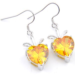 Luckyshine 925 Sterling Silver Placcato Giallo Cuore Citrino Pieno orecchini femminili Orecchini per feste di matrimonio Giallo Birthstone