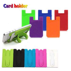 Universal soft silicone card slot cards pocket credit holder with 3M glue auto stander back cover portable card carrier for iphone 9 xs plus