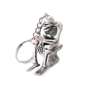 Toilet Skeleton keychains Skull Rubber Keychain Purse Bag Key Ring new fashion Jewelry Pendant key chain for unisex Funny Gifts