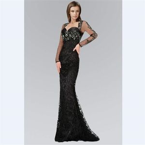 Setwell Black Lace Mermaid Suknie Wieczorowe Niestandardowe Sweep Pociąg Cekiny Długie Rękawy Suknie Sweetheart Prom Dress Robe de Soiree