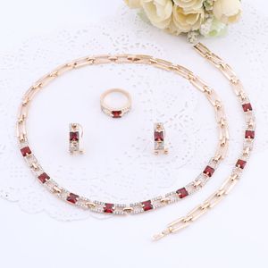 Conjuntos de jóias de brincos de festa de casamento para mulheres moda vermelho cristal strass banhado a ouro acessórios de pingente