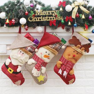 2018 Najnowszy Christmas Stocking Mieszanka Burlap Bawełniana Boże Narodzenie Prezent Torba Pończocha 3 Style Choinki Dekoracje Skarpetki YC8277