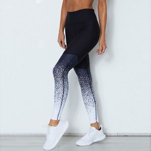 Seksi yüksek bel gerilmiş spor pantolon spor salonu polyester koşu tayt kadınlar spor tozluk fitness gradyan renk yoga sıkı