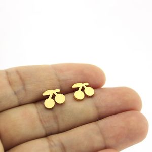 Altın Kulak Saplamalar toptan satış-Everfast Yeni Varış Tiny Sevimli Kiraz Küpe Paslanmaz Çelik Küpe Altın Meyve Kulak Çiviler Kadın Çocuk Kız Takı Xmas Hediye T148