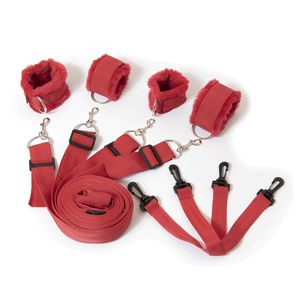 Bondage vermelho nova pele sob a cama kit de retenção mão tornozelo manguito bondage fetiche sexo # t56