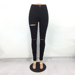 Mulheres magro rasgado buracos jeans fashional push up meados de cintura calça casual fino ajuste calças compridas femininas frete grátis