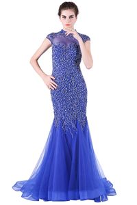 Новые вечерние платья моды голубой хвост - тяжелые ручные платья для ногтей Длинные танце
