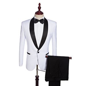 White Groom Wear Groomsmen Passar 2019 Modest Slim Fit Mens Business Suit Jacket + Byxor + Bowtie Mäns Passar Bröllopskläder Groom Ebelz