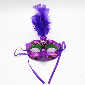 Färgglada luminescerande fjädermask glittrande mask prinsessa venetian halv ansiktsmask för maskerad cosplay nattklubb fest julafton