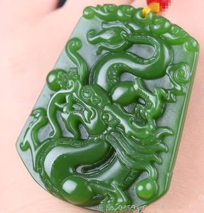 Yeni Doğal Yeşim Çin El Gravür Yeşil Yeşim Kolye Kolye Muska Şanslı Ejderha Heykeli Koleksiyonu Yaz Süsler