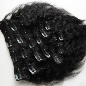 Kinky rak klipp i hårförlängningar naturliga kinky grova klipp ins 10 bitar och 120 g/set naturlig färg