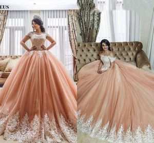 Elegant bollklänning quinceanera klänningar med spets approaches 2021 av axel golv längd lång söt 16 födelsedagsfest klänning prinsessa prom klänningar