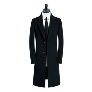 Klassisk Casual Woolen Coat Men Trench Coats Långärmad Overcoat Mens Cashmere Coat Casaco Masculino England Khaki Black 9XL