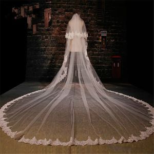 White Ivory Wedding Veils 5M Length Three Meters Width Lace Appliqued Lace Wedding Veil Two Layers Long Bridal Veil Wedding Hair Accessories