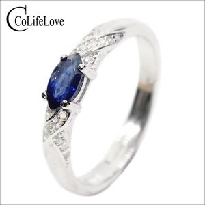 Hotsale Natural Sapphire Ring 3 mm * 6 mm Sapphire Gemstone Anel de Prata Sólido 925 Prata Sapphire Jóias