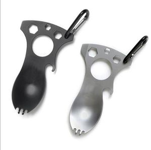 Every Day Carry Pocket Spoon Fork Wrench Bottle Opener Kit moschettone Attrezzi da campeggio Attrezzi da campeggio per esterno Cucchiaio portatile