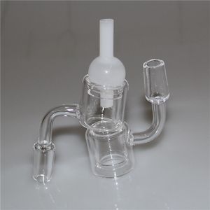 Thermal Quartz Nail Double Tube Rökning Banger Nails + Glass Card Cap 90 grader 10mm 14mm 18mm Man Kvinna för vattenrör DAB Rig Ash Catcher