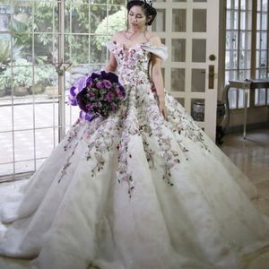 Glamouröses Hochzeitskleid für den Nahen Osten, sexy schulterfreies Brautkleid mit floralen Spitzenapplikationen, fabelhaftes, mit Tüll bedecktes Spitzen-Ballkleid-Hochzeitskleid