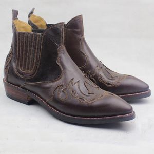 2019 اليدوية الغربية أحذية رجالية جلد البقر الكاحل جلد طبيعي أحذية العمل أحذية الغربية كاوبوي بوتاس هومبر موتوكيكلي قصيرة أحذية الرجال