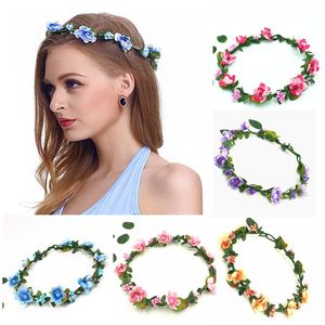 Summer Beach Bride Foam Flower Headband Women Rose Crown Hairband Wedding Garland Ribbon Hair Band Festival Flower Hair Wreath