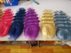 Colorful Hair Wigs Pink violet blue yellow Peruvian Virgin Soft Human Hair For Women Bleached Knots