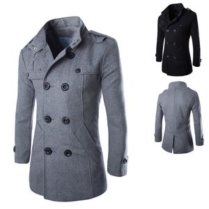 1 pçs novo casaco de inverno moda masculina jaqueta de lã longa