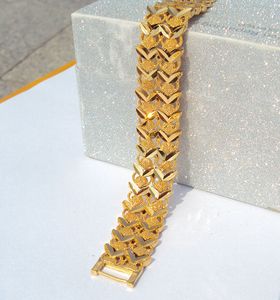 24K 24CT Желтый Сплошной Золотой Слоистый Широкий Широкий Браслет Link Link 26ГРОМ ЖЕНЩИНЫ S736