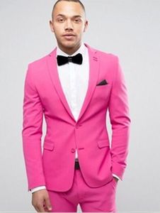 ホットピンクの新郎のタキシード2ボタンセンターベント男性の結婚式のスーツの高品質男性正式なビジネスプロムディナーブレザー（ジャケット+パンツ+ネクタイ）1178