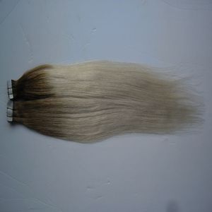 Grad 8a Ombre Tape In Human Hair Extensions Färg Hårfärg # 8 till # 613 Hud väft Remy Hair Extensions 100g 40pcs