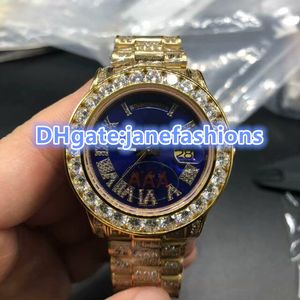 orologi con diamanti in acciaio inossidabile oro Orologi da uomo di marca di diamanti di lusso di alta qualità orologi sportivi di moda stile hip hop rap dal quadrante blu